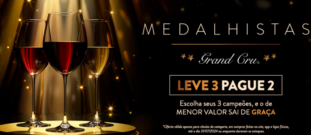 Medalhistas Grand Cru: campanha oferece condição promocional em vinhos premiados